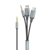 Earldom 3-in-1 3.5mm to Lightning + USB-C + 3.5mm Audio Cable – 1.2M, Braided, Aluminum Alloy, Universal Audio Solution
