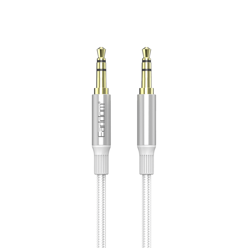 Earldom ET-AUX76 white braided 3.5mm to 3.5mm AUX cable with gold-plated plugs