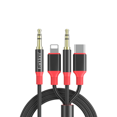 Earldom 3-in-1 3.5mm to Lightning + USB-C + 3.5mm Braided Audio Cable – 1.2M, Aluminum Alloy, Universal Audio Solution