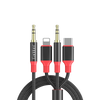 Earldom 3-in-1 3.5mm to Lightning + USB-C + 3.5mm Braided Audio Cable – 1.2M, Aluminum Alloy, Universal Audio Solution