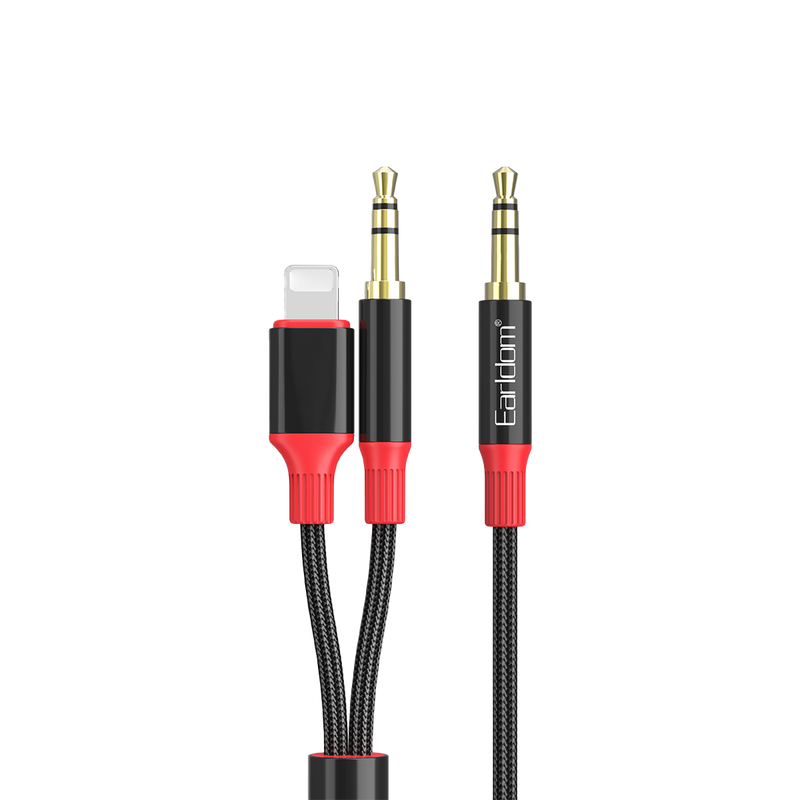 Earldom 2-in-1 3.5mm to Lightning + 3.5mm Audio Cable – 1.2M, Metal + Nylon, for iPhone, iPad, iOS Devices