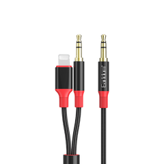 Earldom 2-in-1 3.5mm to Lightning + 3.5mm Audio Cable – 1.2M, Metal + Nylon, for iPhone, iPad, iOS Devices