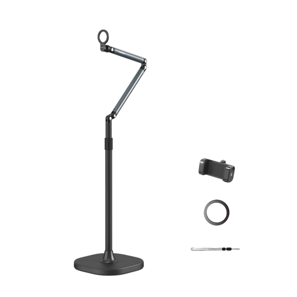 Earldom Heavy-Duty Desktop Phone Stand – 1225-1620mm Height Range, 260x260mm Base, 2360g Weight for Maximum Stability