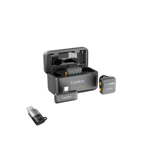 Earldom Professional Wireless Microphone System – 2 Mics + Charging Case, 30H Total Battery, 25M Range for Filmmaking & Vlogging