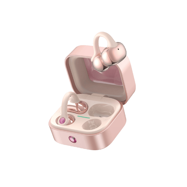 Earldom Ear-Clip Wireless Earbuds – Open-Ear Design, Bluetooth 6.0, 4H Playtime, IPX4 Waterproof – Pink