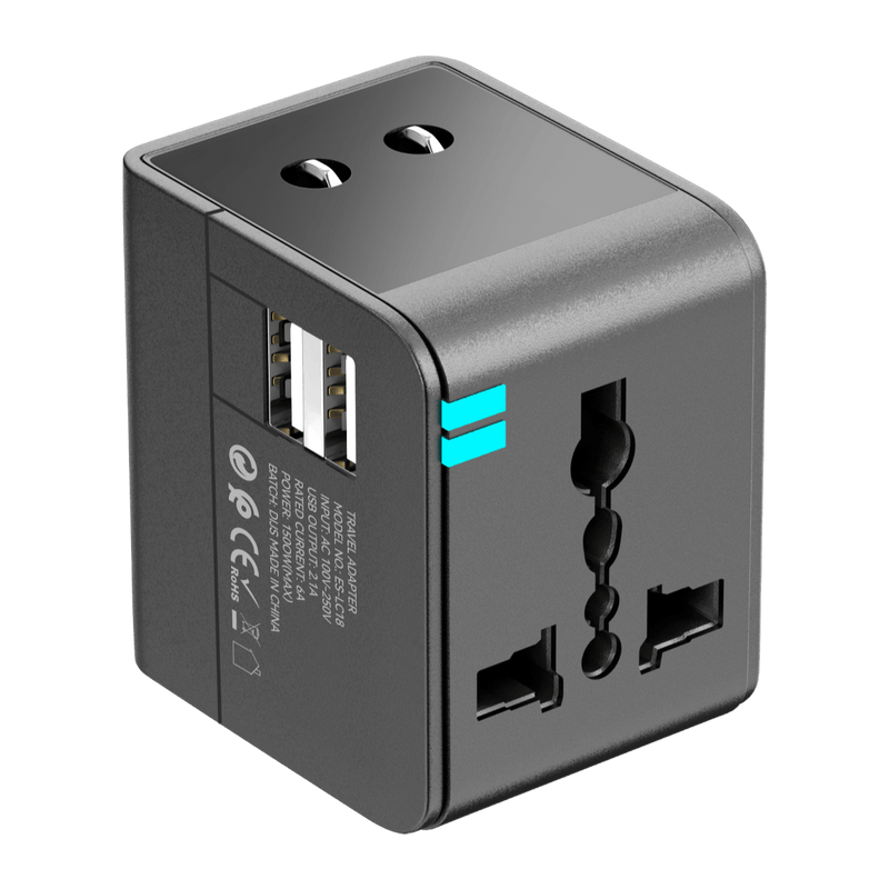 Earldom Universal Travel Adapter with 2 USB Ports (EU/US/UK) – Black