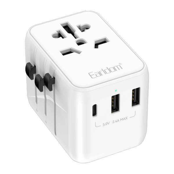 Earldom Universal Travel Adapter with 2 USB and 1 USB-C Ports (EU/US/UK)