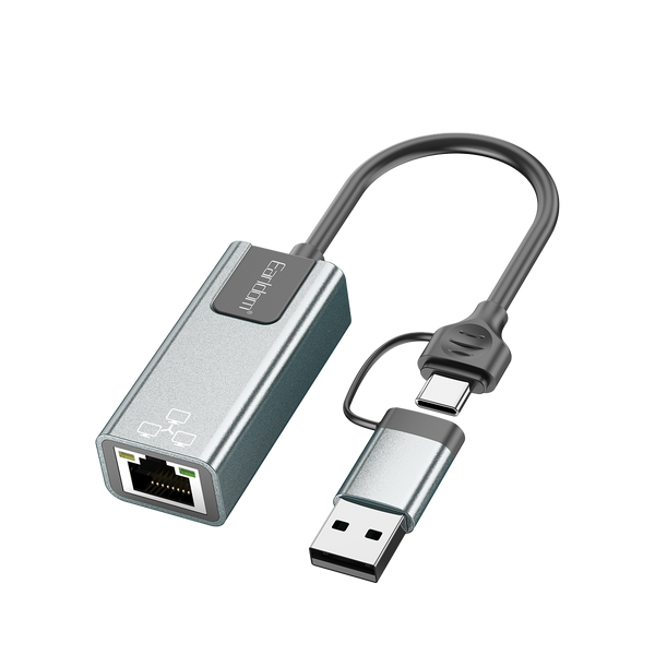 Earldom 2-in-1 USB-A & Type-C to 100Mbps Ethernet Adapter – Dual Interface, Plug & Play, Aluminum Alloy