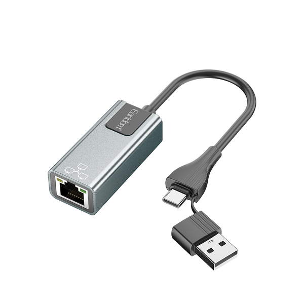 Earldom 2-in-1 USB-A & Type-C to Gigabit Ethernet Adapter – 1000Mbps, Plug & Play, Aluminum Alloy for High-Speed Networking