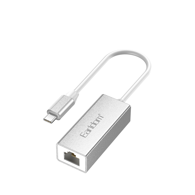 Earldom ET-NW5C silver USB-C to Ethernet adapter with white cable