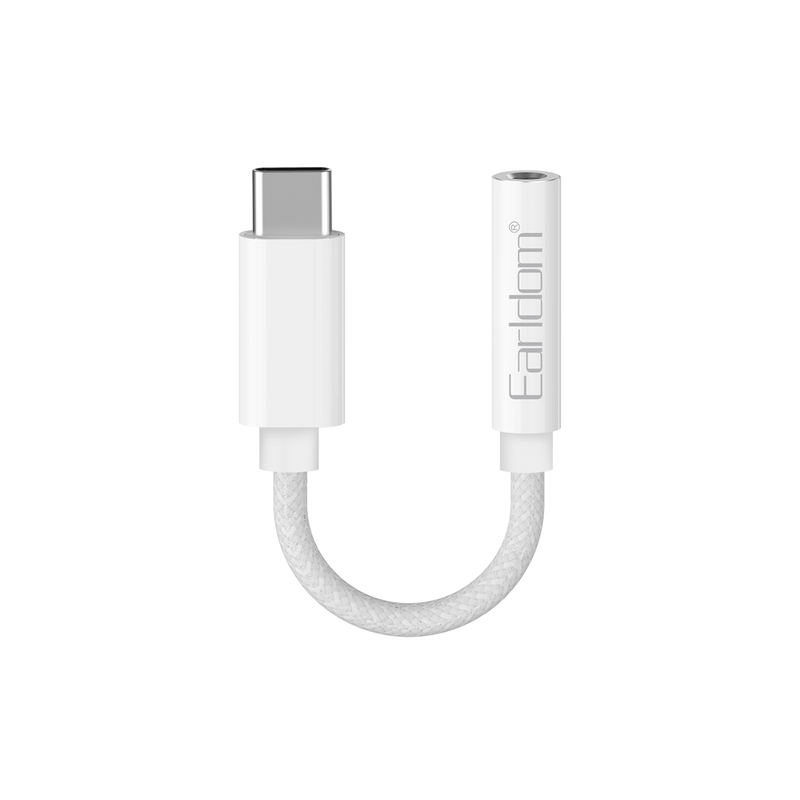 Earldom ET-OT69 white USB-C to 3.5mm audio adapter with braided cable