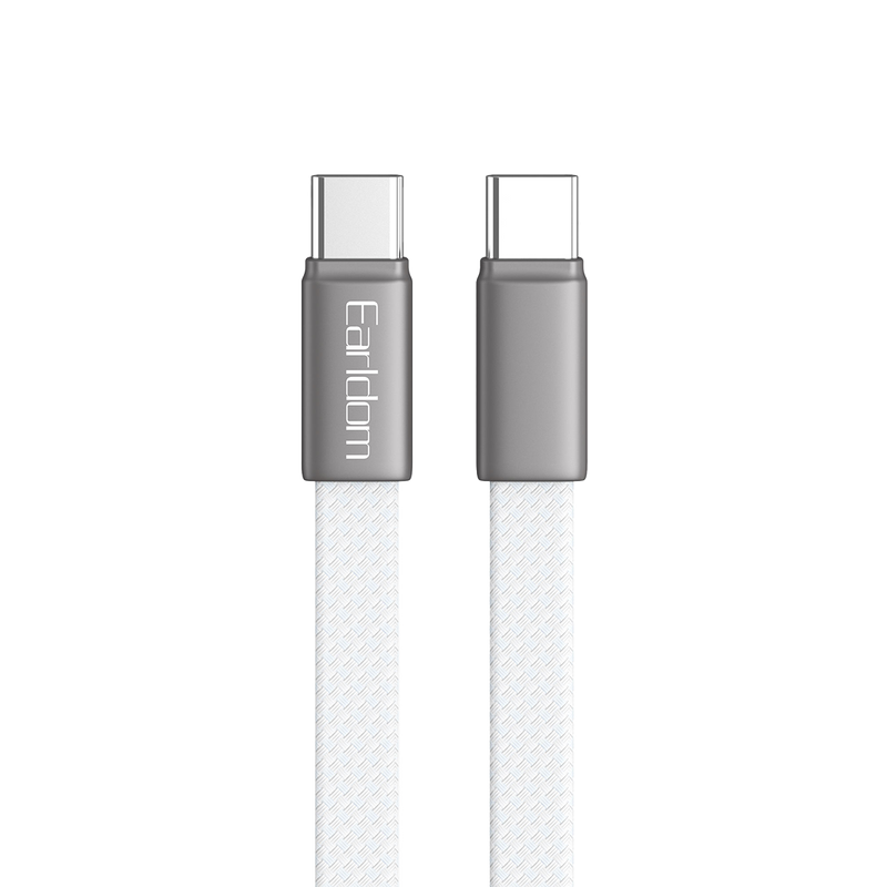 Earldom EC-214C-C white flat USB-C to USB-C cable with zinc alloy plugs