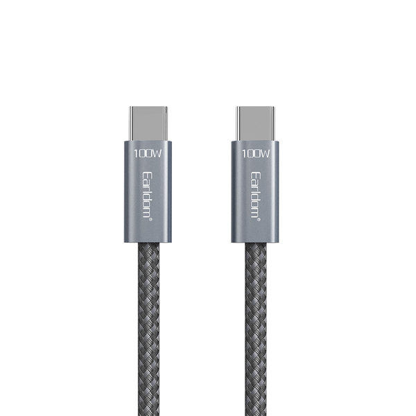 Earldom USB to USB-C/Lighting Charging Cable – 2M, 3A Fast Charging, Braided Nylon, Data Sync – Black