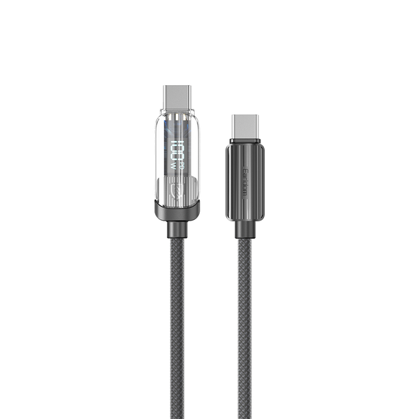 Earldom USB-C to USB-C/Lighting Cable – 100W PD with Digital Wattage Display, 48-Strand Braided, Data Sync