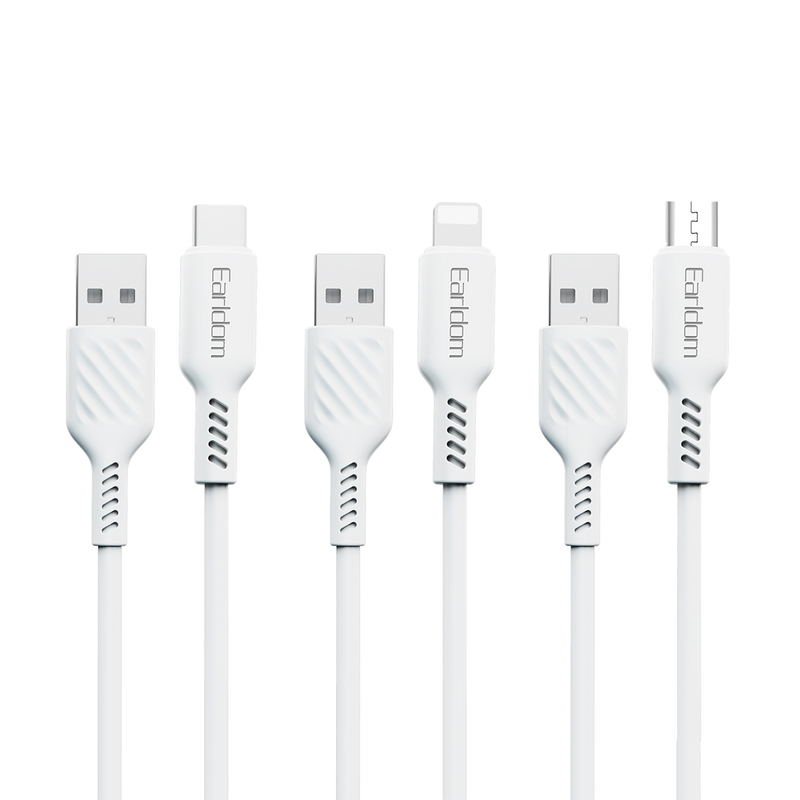 Earldom EC-171 white cables in USB-C, Lightning and Micro USB versions