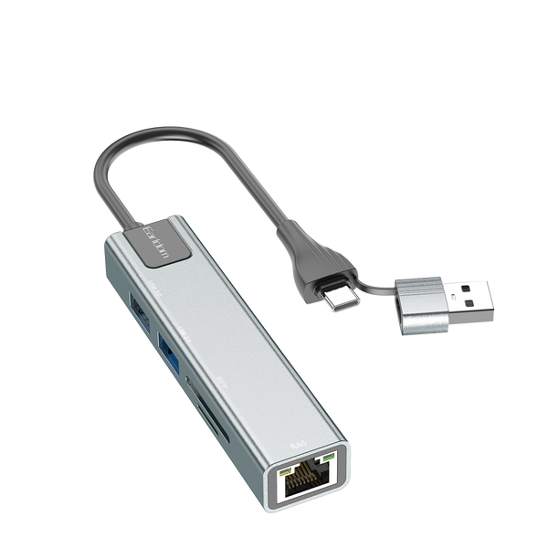 Earldom 2-in-1 USB 3.0 & Type-C Hub – 3 USB Ports + SD/TF Card Reader + 100Mbps Ethernet, Aluminum Alloy