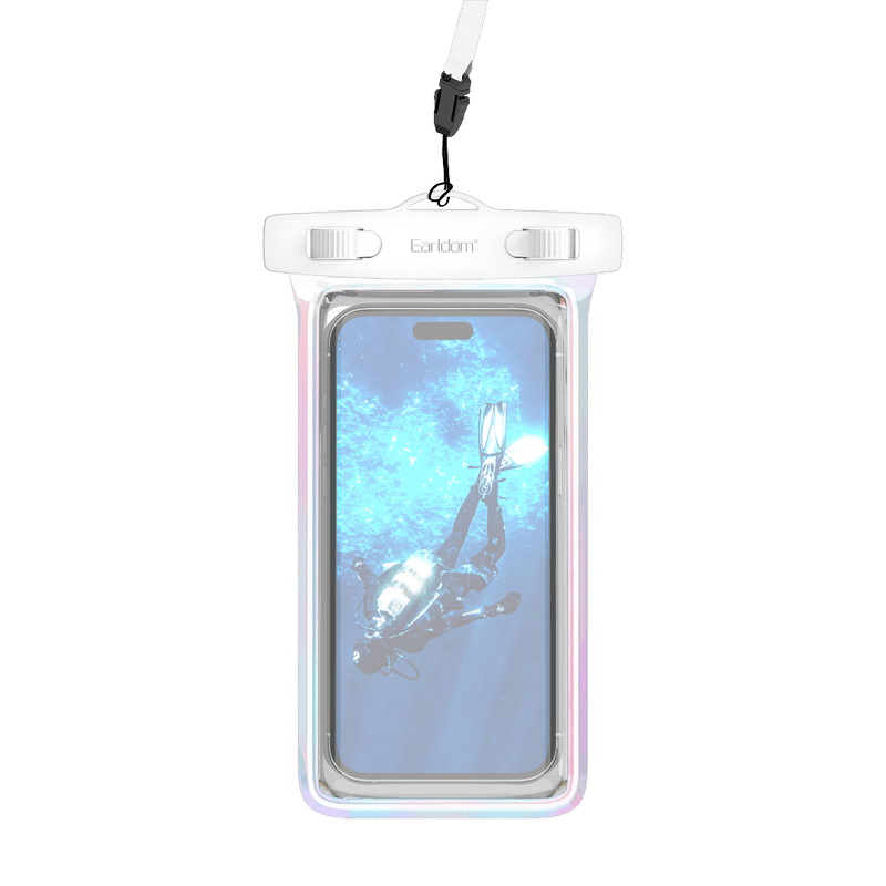 Earldom ET-S16 rainbow waterproof phone case with white cap and lanyard