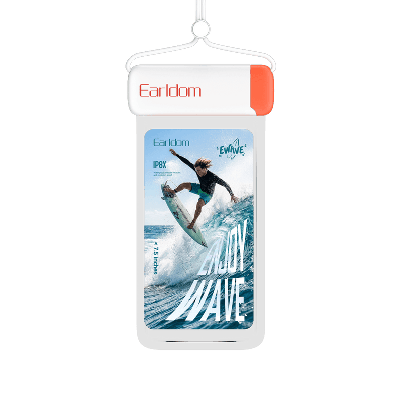 Earldom ET-S20 IPX8 waterproof phone pouch in white with orange tip