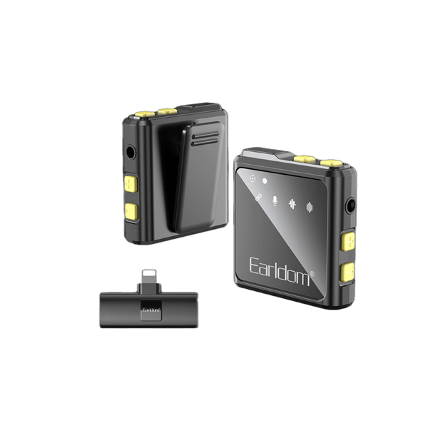 Earldom Wireless Lavalier Microphone System – Dual Mic with Receiver, Lightning & USB-C, Noise Reduction for Filmmaking