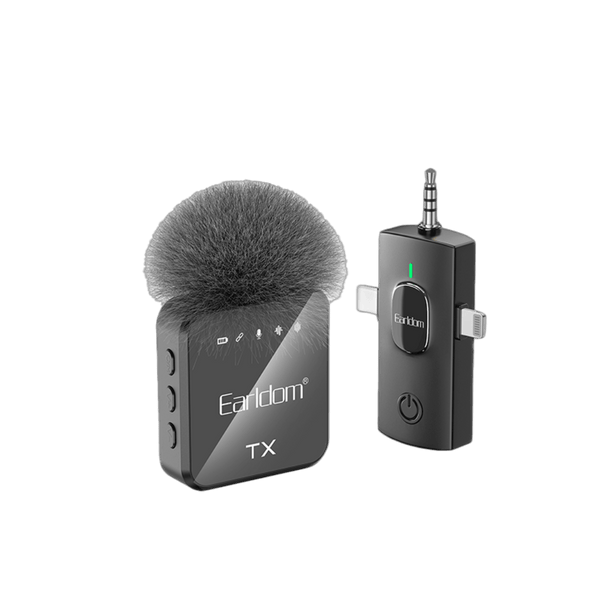 Earldom Wireless Lavalier Microphone System – Dual Mic with 3-in-1 Receiver (Lightning/USB-C/3.5mm), 200mAh Battery
